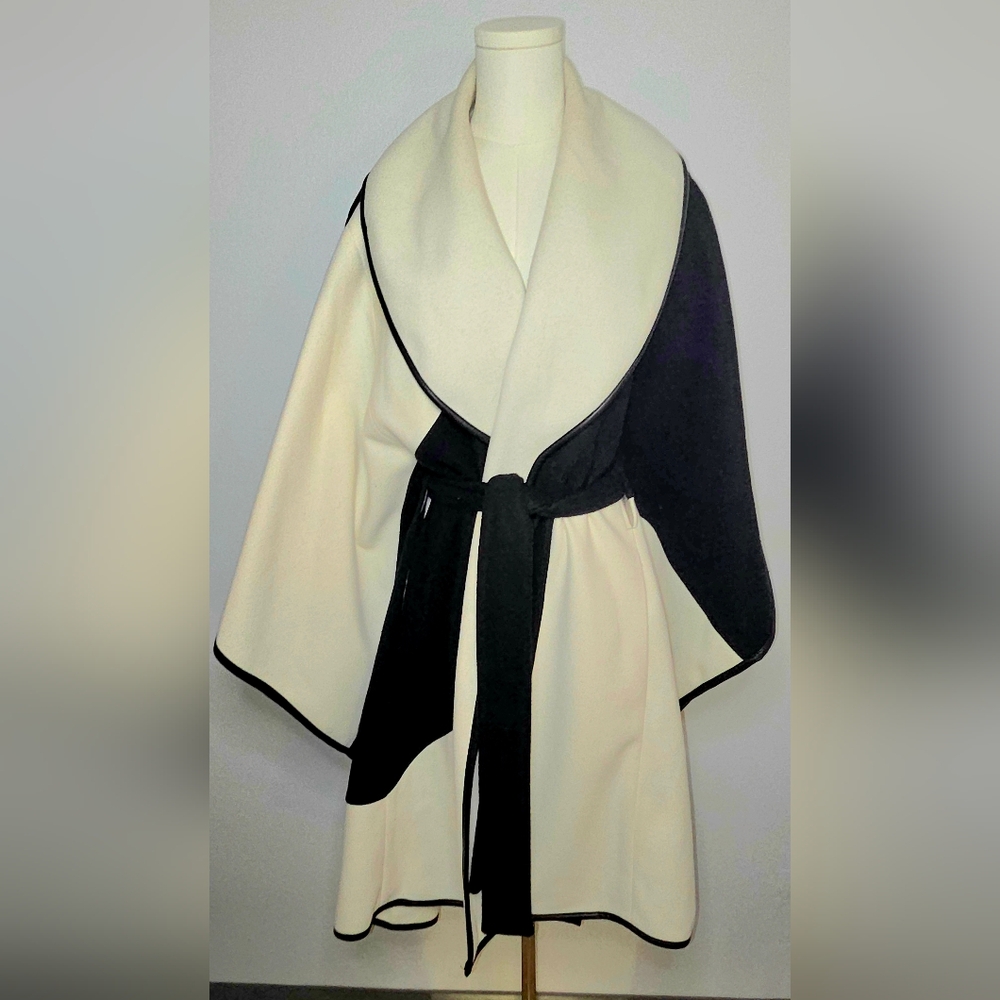 Express Black and White Cape Coat